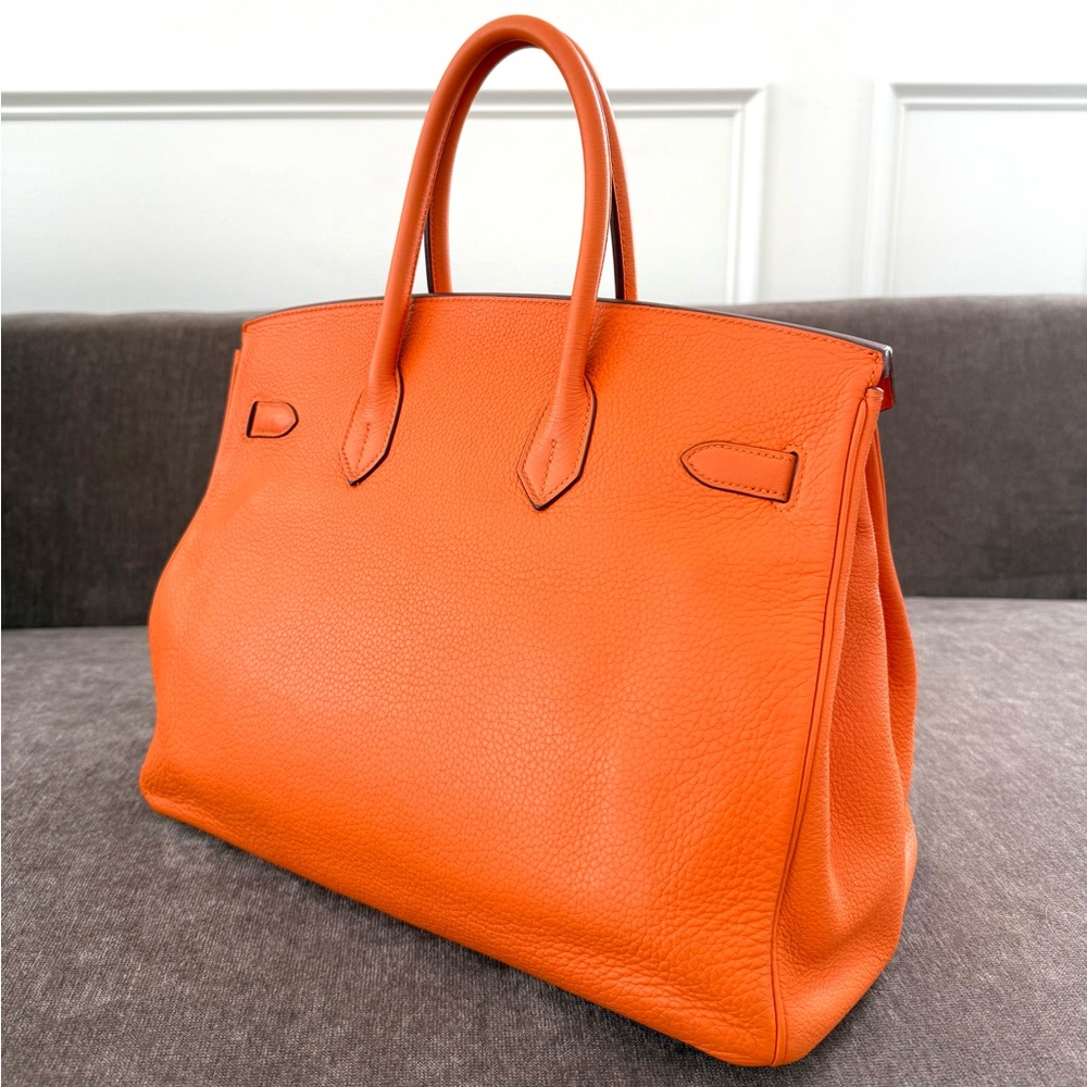 Hermes Birkin 35 Orange Clemente leather tote bag authentic silver hardware - Picture 10 of 16
